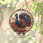 Colorful Turkey Stained Glass Suncatcher Fall Harvest Bird Window Panel Rustic Farmhouse Autumn Decor for Kitchen Porch