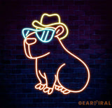 Cool Capybara Neon Sign Cute Animal with Glasses & Hat LED Signs for Wall Decor Cartoon Neon Lights for Bedroom