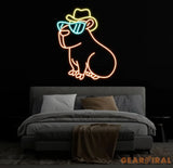 Cool Capybara Neon Sign Cute Animal with Glasses & Hat LED Signs for Wall Decor Cartoon Neon Lights for Bedroom