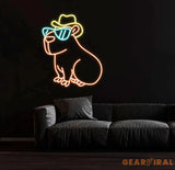 Cool Capybara Neon Sign Cute Animal with Glasses & Hat LED Signs for Wall Decor Cartoon Neon Lights for Bedroom