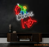 Coors Cowboy Neon Sign - Vintage Bar Decor Custom Glass Neon Light Man Cave Wall Art Personalized Home Bar Sign Club &