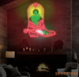 Cowboy Boots Cactus Neon Sign - Cowgirl Boots LED Light Western Cactus Neon Art Custom Western LED Decor Bedroom Decor