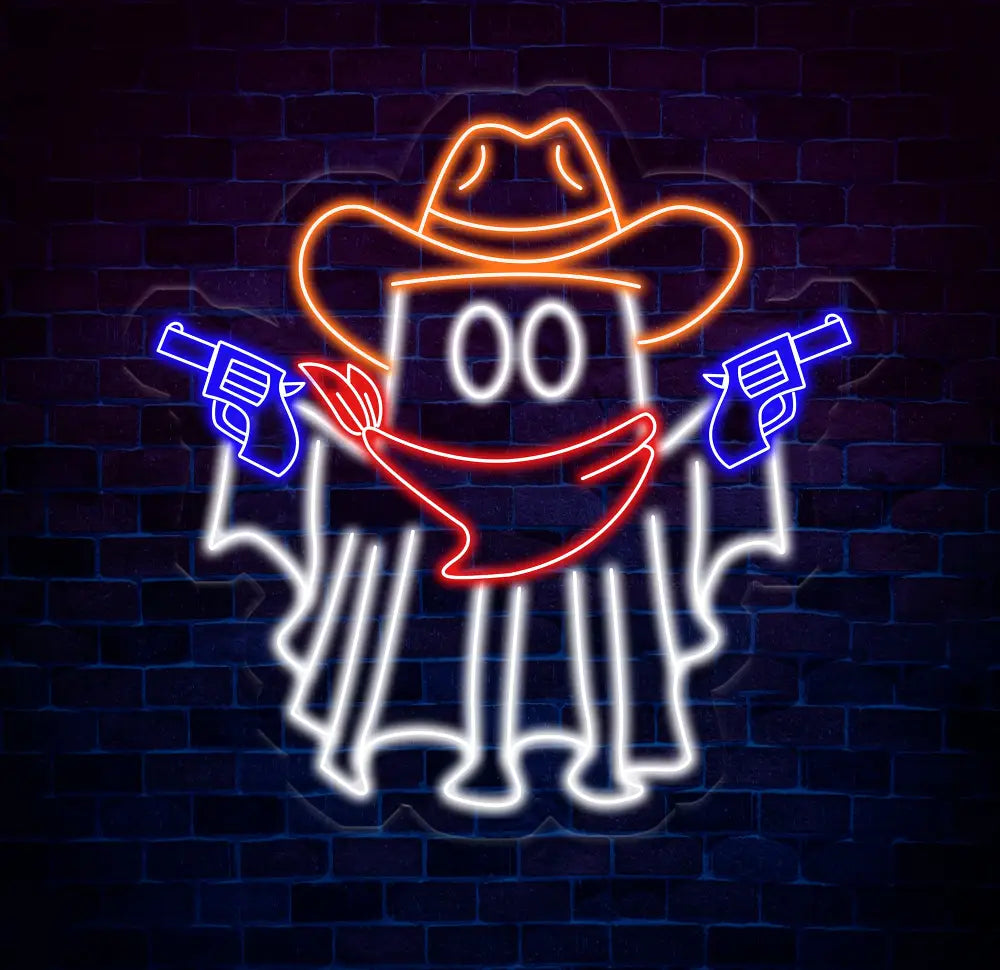Cowboy Ghost Neon Sign Halloween Ghost LED Sign Cowboy Hat Light Up Decor Dallas Texas Halloween Sign Ghosts Cowboy