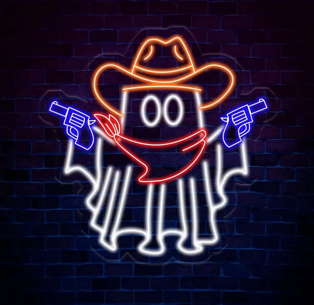 Cowboy Ghost Neon Sign Halloween Ghost LED Sign Cowboy Hat Light Up Decor Dallas Texas Halloween Sign Ghosts Cowboy