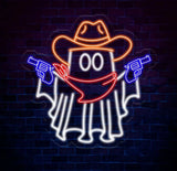 Cowboy Ghost Neon Sign Halloween Ghost LED Sign Cowboy Hat Light Up Decor Dallas Texas Halloween Sign Ghosts Cowboy