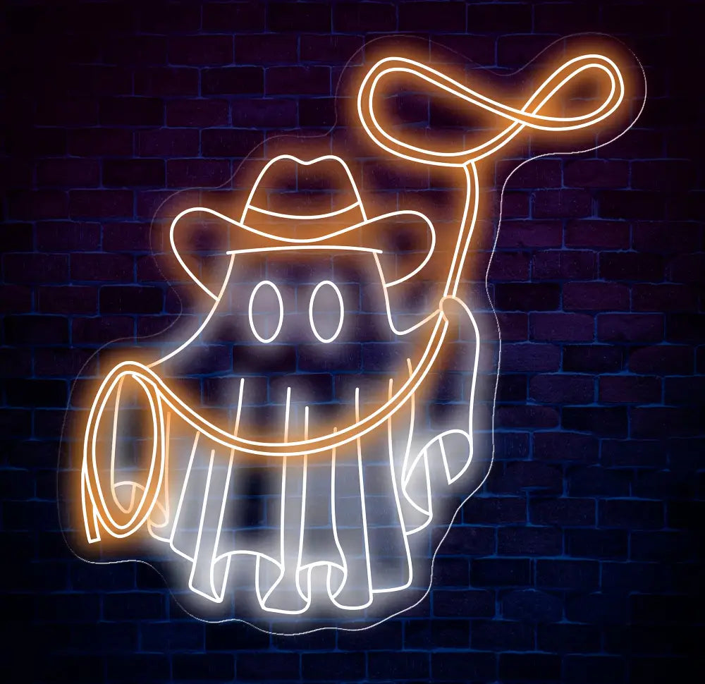 Cowboy Ghost Neon Sign - Western Ghost LED Light Custom Cowboy Neon Sign Spooky Western Decor for Bar Bedroom & Game