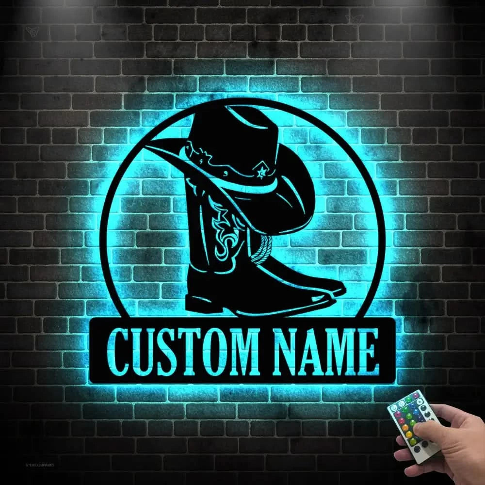 Cowboy Metal Sign LED - Personalized Cowboy Metal Signs - Cowboy Hat Metal Sign - Custom Texas Signs | GearViral