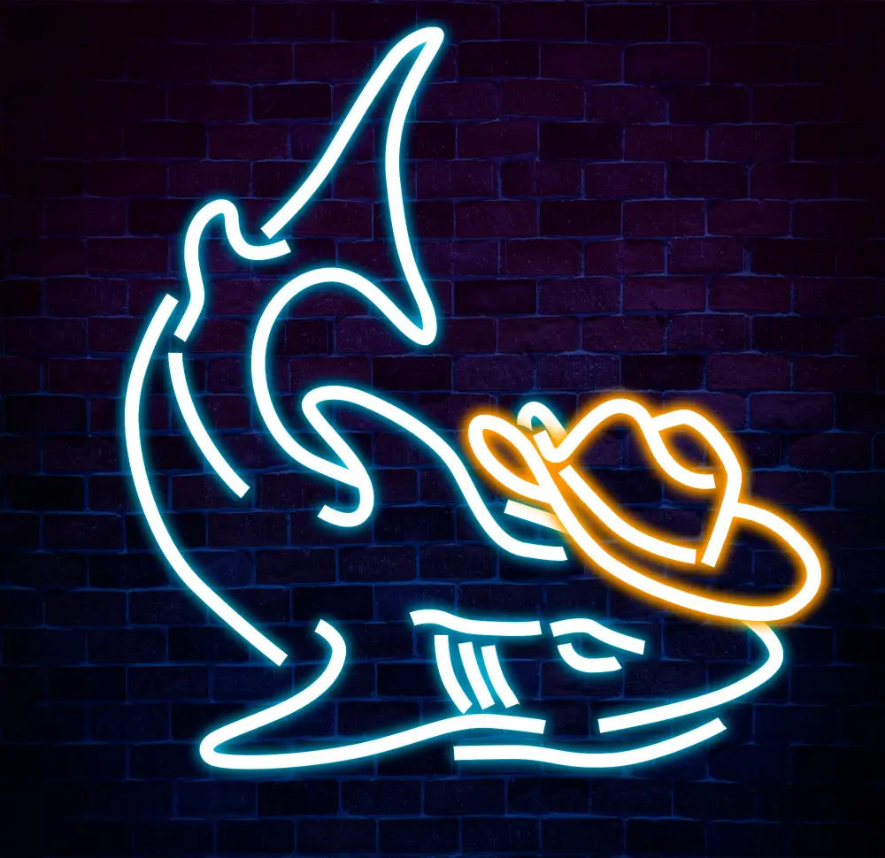 Cowboy Shark Neon Light Neon Sign Light Decor Shark Bedroom Neon Sign Sea Shark Led Light Home Neon Lights Shark Wall