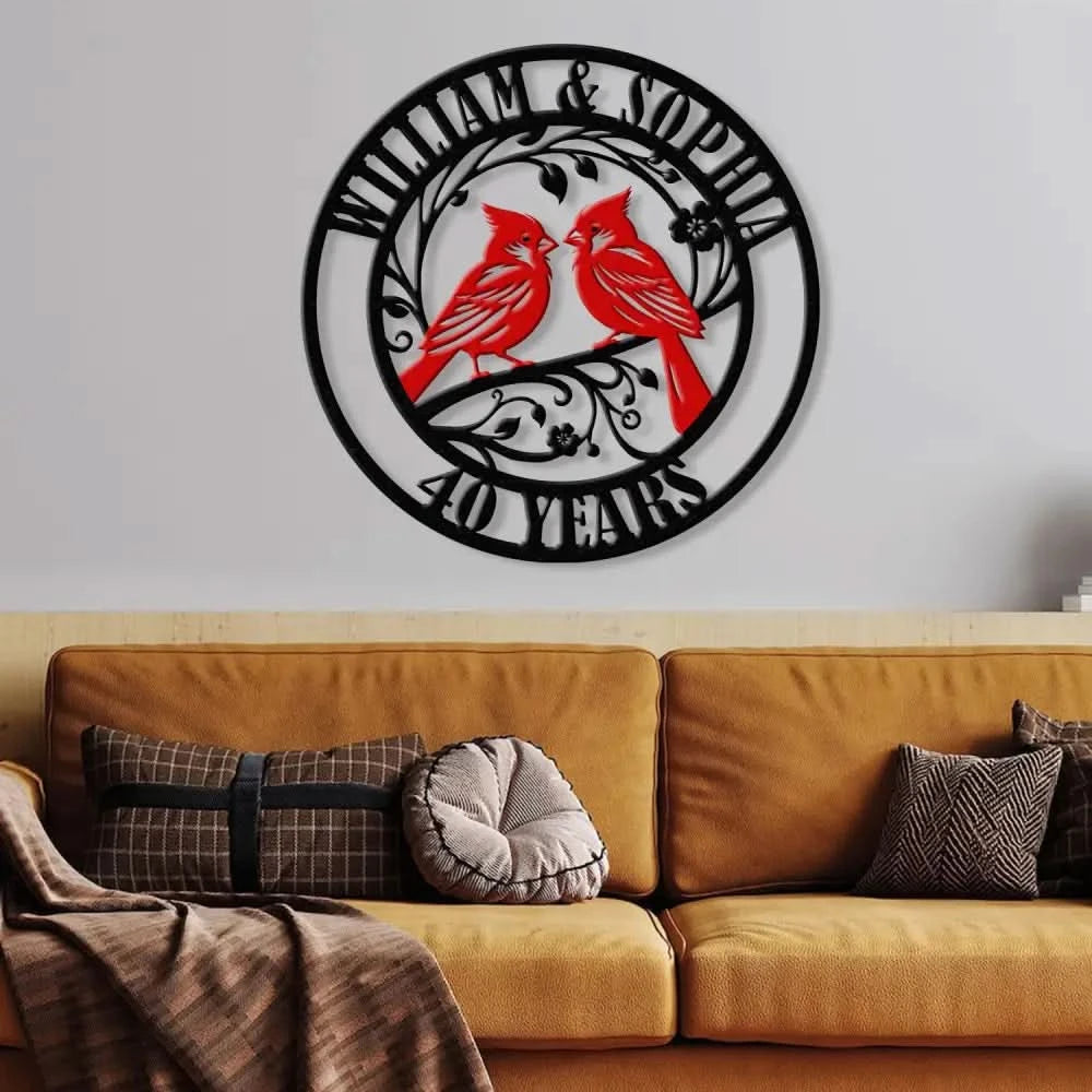 Custom 40th Wedding Anniversary Cardinals Metal Sign Personalized Wedding Gifts Custom Wedding Signs Bird Wall Decor