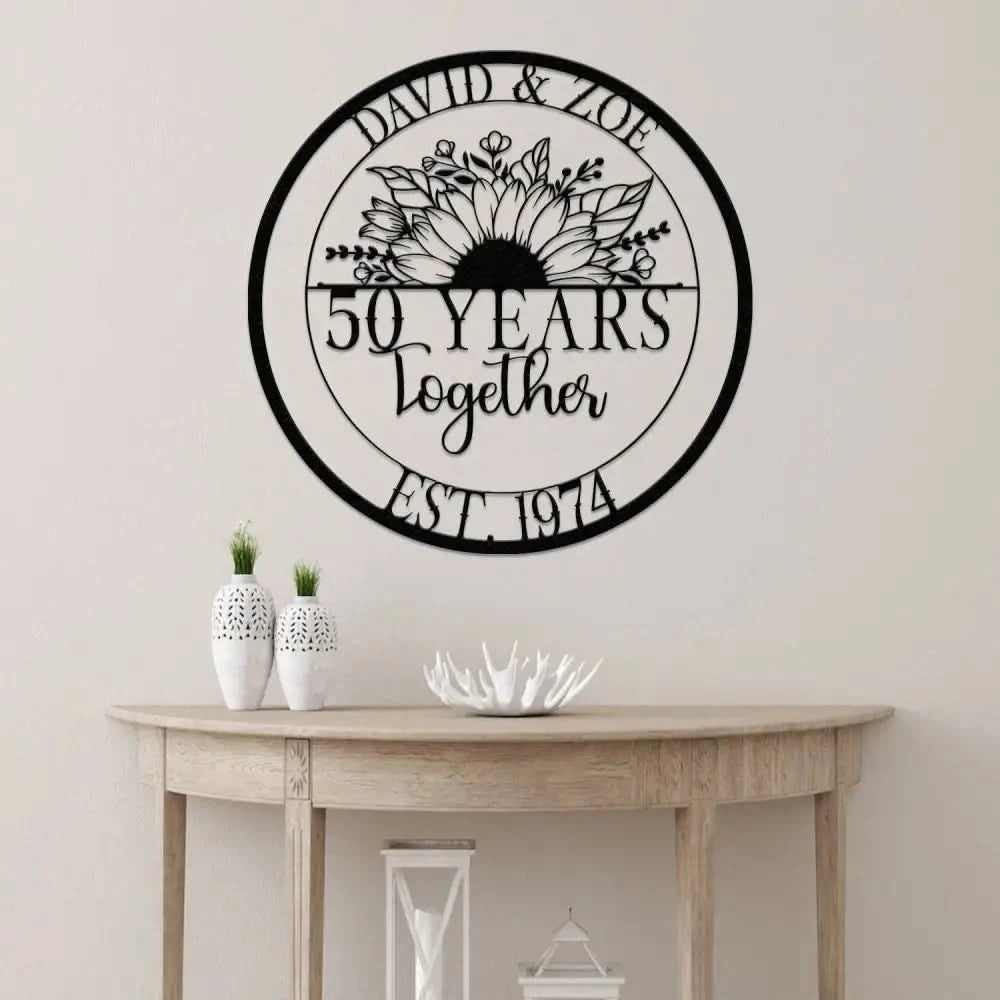 Custom 50 Years Together Anniversary Sign - Personalized Couple Name Sign with Love Birds Perfect Anniversary Gift
