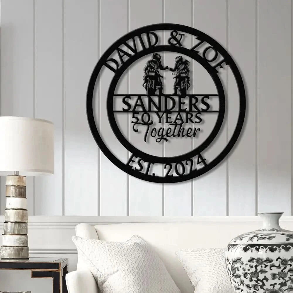 Custom 50 Years Together Biker Couple Metal Sign - Personalized Motorcycle Rider Wall Art - Anniversary or Wedding Gift