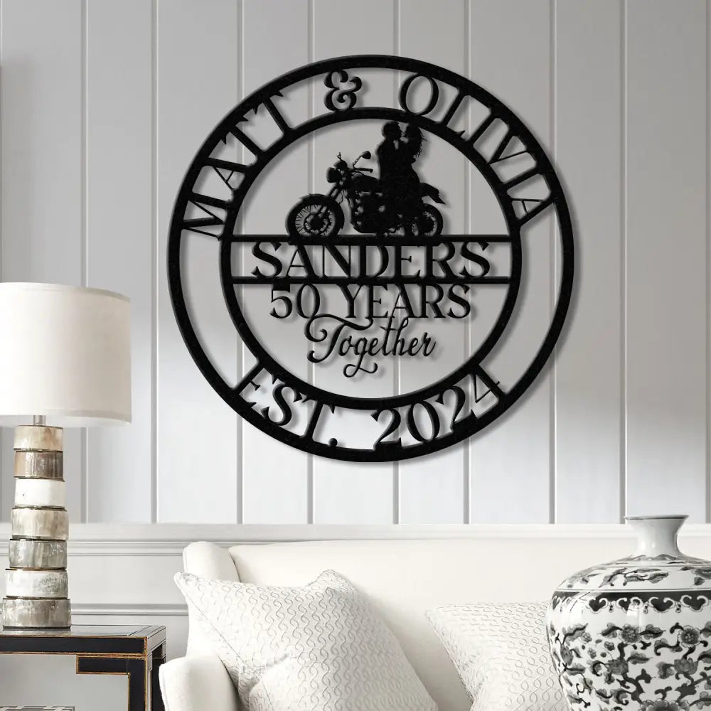 Custom 50 Years Together Biker Couple Metal Sign - Personalized Motorcycle Rider Wall Art - Anniversary or Wedding Gift