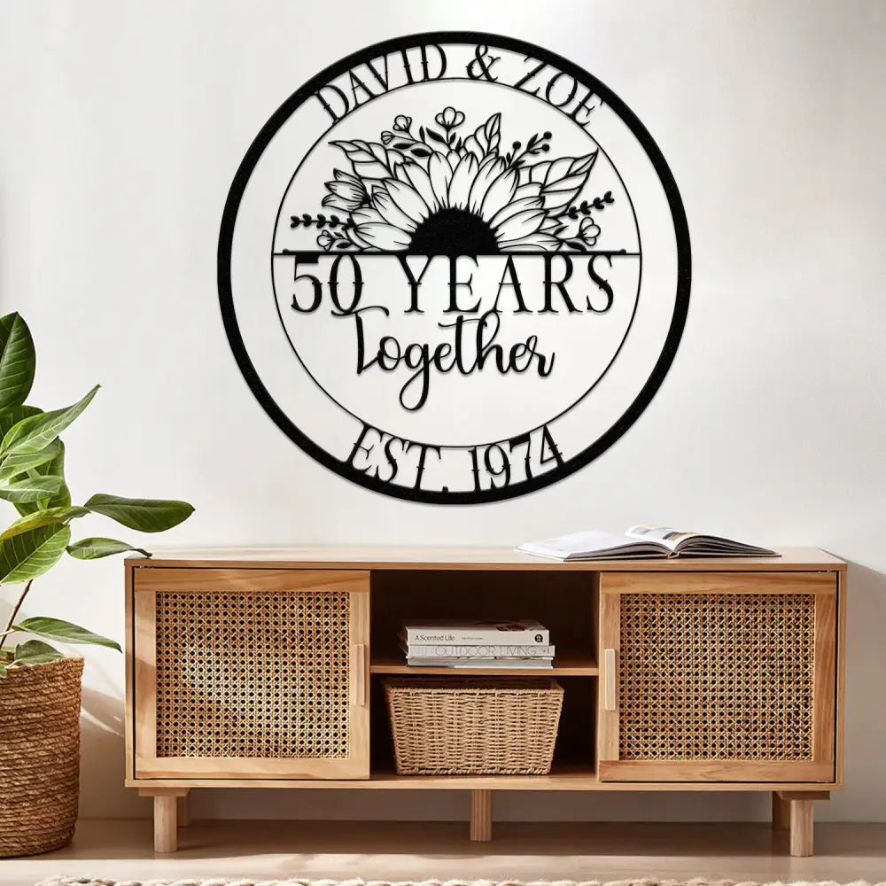 Custom 50 Years Together Floral Metal Sign Personalized Last Name Monogram Anniversary Gift Wedding Metal Sign