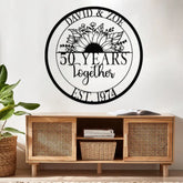Custom 50 Years Together Floral Metal Sign Personalized Last Name Monogram Anniversary Gift Wedding Metal Sign