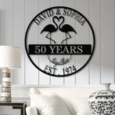 Custom 50th Anniversary Gift Golden Wedding Metal Sign Tropical Flamingo Wall Art Personalized Gift for Parents