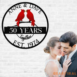 Custom 50th Anniversary Gift Golden Wedding Metal Sign with Cardinal Birds Personalized Wall Art for Parents Wedding