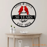 Custom 50th Anniversary Gift Golden Wedding Metal Sign with Cardinal Birds Personalized Wall Art for Parents Wedding
