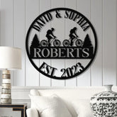 Custom 50th Anniversary Gift Golden Wedding Metal Sign with Couple Cycling Personalized Wall Art for Parents Wedding