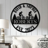 Custom 50th Anniversary Gift Golden Wedding Metal Sign with Couple Cycling Personalized Wall Art for Parents Wedding