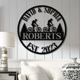 Custom 50th Anniversary Gift Golden Wedding Metal Sign with Couple Cycling Personalized Wall Art for Parents Wedding