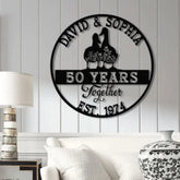 Custom 50th Anniversary Gift Golden Wedding Metal Sign with Duck Couple Personalized Wall Art for Parents Wedding