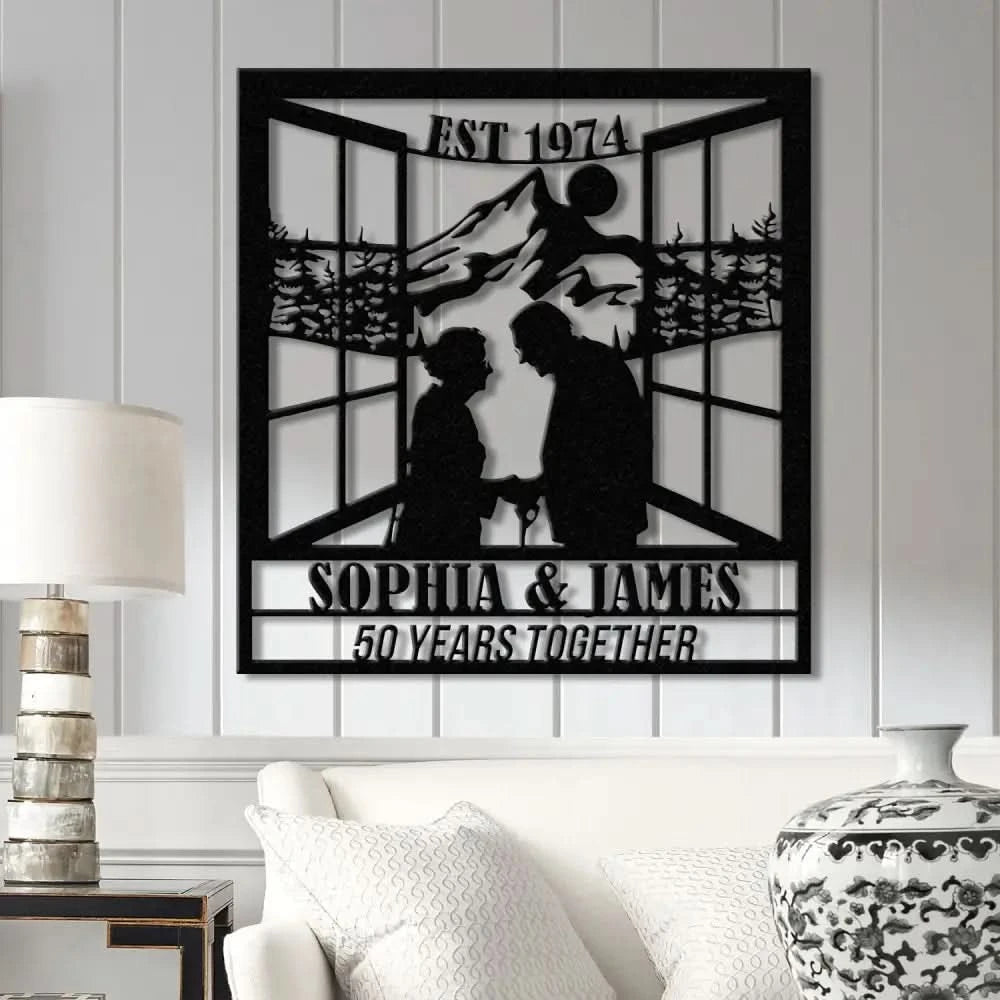 Custom 50th Anniversary Gift Golden Wedding Metal Wall Art Personalized Sunset Mountain Decor Wedding Gift for Parents
