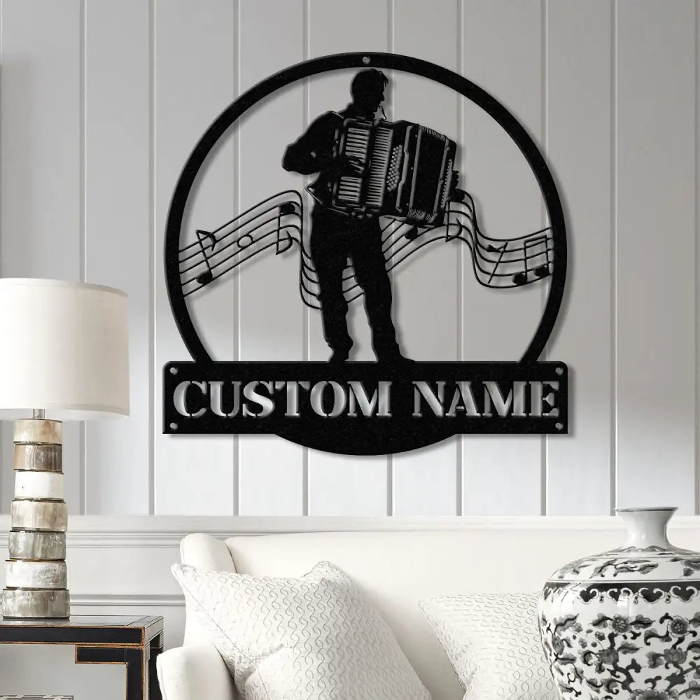 Custom Accordion Player Name Metal Sign Personalized Melodeon Player Wall Decor Music Room Sign Musician Wall Hanging