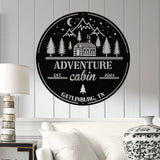 Custom Adventure Cabin Sign Personalized Rustic Cabin Wall Art Metal Mountain Cabin Decor Cabin Name Sign Outdoor Cabin