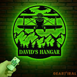 Custom Airplane Hangar Metal Sign with Led Lights- Personalized Pilot Name Wall Art - Aviation Lover Gift - Man Cave