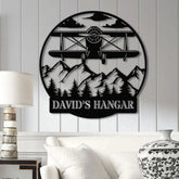 Custom Airplane Hangar Metal Sign with Led Lights- Personalized Pilot Name Wall Art - Aviation Lover Gift - Man Cave