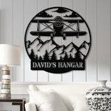 Custom Airplane Hangar Metal Sign with Led Lights- Personalized Pilot Name Wall Art - Aviation Lover Gift - Man Cave