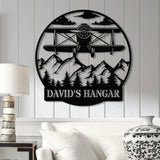 Custom Airplane Hangar Metal Sign with Led Lights- Personalized Pilot Name Wall Art - Aviation Lover Gift - Man Cave