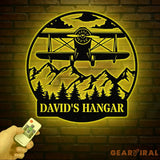 Custom Airplane Hangar Metal Sign with Led Lights- Personalized Pilot Name Wall Art - Aviation Lover Gift - Man Cave