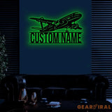 Custom Airplane Metal Sign with LED Light Personalized Pilot Name Sign Aircraft Hangar Decoration Pilot Housewarming