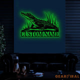 Custom Alligator Metal Sign with Led Light Personalized Crocodile Name Sign Nursery Swamp Animal Decoration