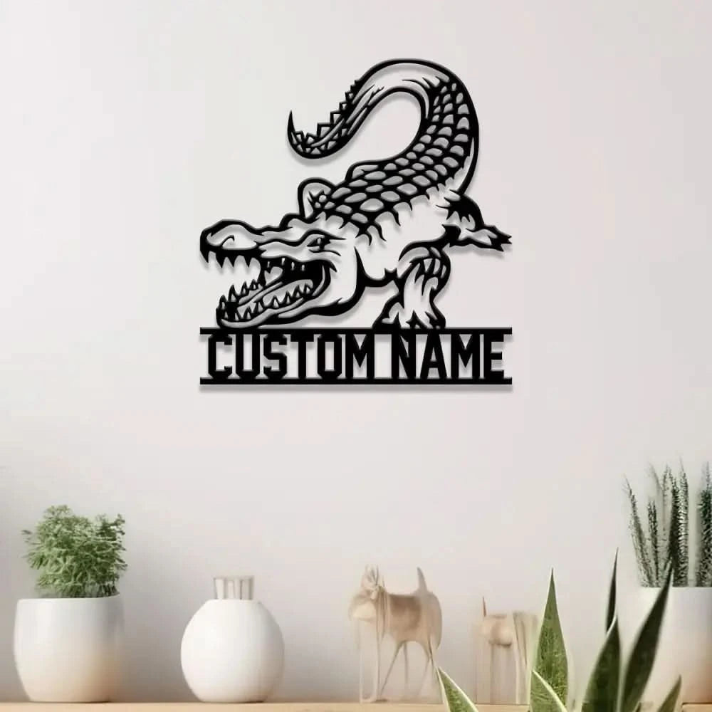 Custom Alligator Metal Sign with Led Light Personalized Crocodile Name Sign Nursery Swamp Animal Decoration