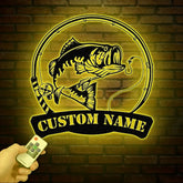 Custom American Flag Bass Fishing Metal Sign with LED Lights Fishing Name Sign Lake House Decor Fish Art Wall Sculpture