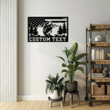 Custom American Flag Bass Fishing Metal Sign with LED Lights Fishing Name Sign Lake House Decor Fish Art Wall Sculpture