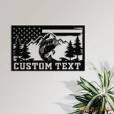 Custom American Flag Bass Fishing Metal Sign with LED Lights Fishing Name Sign Lake House Decor Fish Art Wall Sculpture