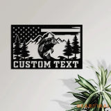 Custom American Flag Bass Fishing Metal Sign with LED Lights Fishing Name Sign Lake House Decor Fish Art Wall Sculpture