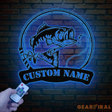 Custom American Flag Bass Fishing Metal Sign with LED Lights Fishing Name Sign Lake House Decor Fish Art Wall Sculpture