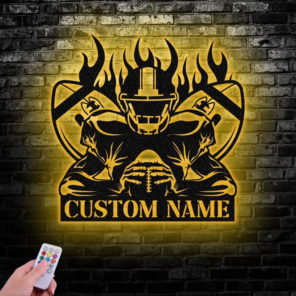 Custom American Football Metal Sign with LED Light Football Player Name Sign Boys Room Decor Sport Room Wall Hanging