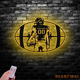 Custom American Football Metal Sign with LED Light Football Player Name Sign Boys Room Decor Sport Room Wall Hanging