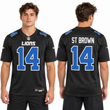 Custom Amon-Ra St. Brown Detroit Lions Fan Inspired Carbon Fashion Jersey - Carbon Black
