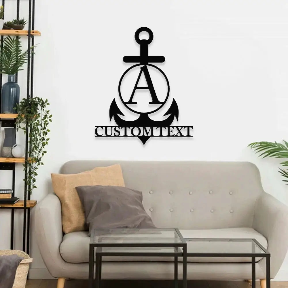 Custom Anchor Metal Family Name Sign - Personalized Monogram Wall Art - Last Name Initial Hanging - Perfect