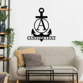 Custom Anchor Metal Family Name Sign - Personalized Monogram Wall Art - Last Name Initial Hanging - Perfect