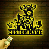 Custom Baby Highland Cow Metal Sign with Led Light Highland Cow Metal Wall Art Personalized Floral Highland Cow Farm