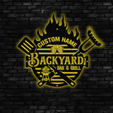 Custom Backyard Barbeque Name Sign with Led Light Personalized Metal Barbecue Wall Sign Custom Grill Sign Barbecue Sign