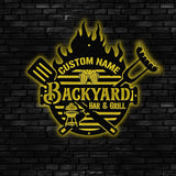 Custom Backyard Barbeque Name Sign with Led Light Personalized Metal Barbecue Wall Sign Custom Grill Sign Barbecue Sign