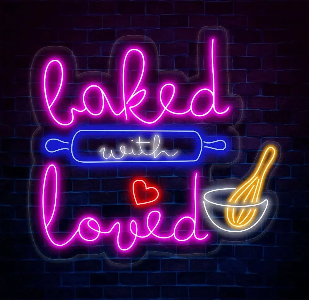 Custom Baked with Loved Neon Sign Custom Quote Name LED Light Kitchen Neon Light Room LED Sign Kitchen Wall Art Gift